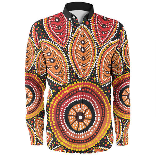 Australia Aboriginal Long Sleeve Shirt - Beautiful Dotted Leaves Aboriginal Art Background Long Sleeve Shirt