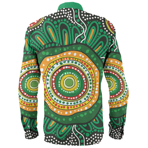Australia Aboriginal Long Sleeve Shirt - Green Aboriginal Style Dot Painting Long Sleeve Shirt