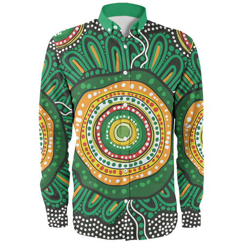 Australia Aboriginal Long Sleeve Shirt - Green Aboriginal Style Dot Painting Long Sleeve Shirt