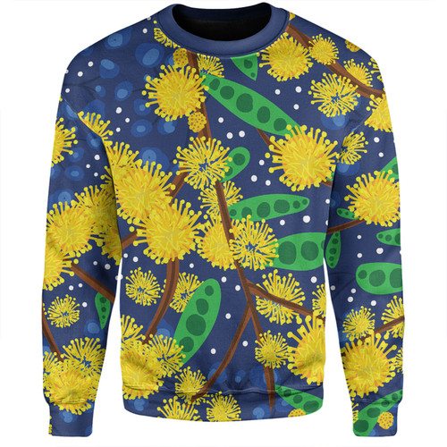 Australia Aboriginal Sweatshirt - Australian Yellow Wattle Flower Artwork Sweatshirt