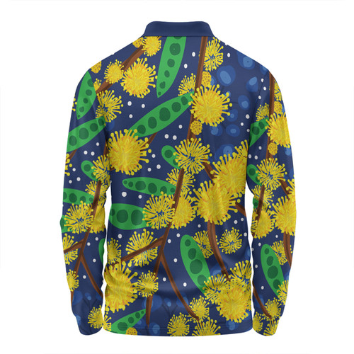 Australia Aboriginal Long Sleeve Polo Shirt - Australian Yellow Wattle Flower Artwork Long Sleeve Polo Shirt Australia Aboriginal Long Sleeve Polo Shirt - Australian Yellow Wattle Flower Artwork Long Sleeve Polo Shirt