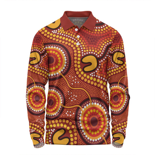 Australia Aboriginal Long Sleeve Polo Shirt - Connection Concept Dot Aboriginal Colorful Painting Long Sleeve Polo Shirt