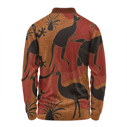 Australia Aboriginal Long Sleeve Polo Shirt - Aboriginal Dot Art With Animals Long Sleeve Polo Shirt Australia Aboriginal Long Sleeve Polo Shirt - Aboriginal Dot Art With Animals Long Sleeve Polo Shirt