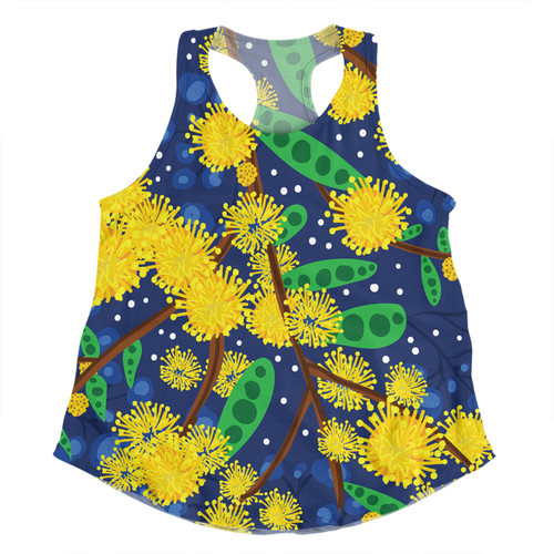 Australia Aboriginal Women Racerback Singlet - Australian Yellow Wattle Flower Artwork Women Racerback Singlet