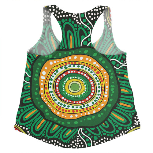 Australia Aboriginal Women Racerback Singlet - Green Aboriginal Style Dot Painting Women Racerback Singlet Australia Aboriginal Women Racerback Singlet - Green Aboriginal Style Dot Painting Women Racerback Singlet