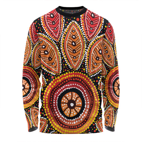 Australia Aboriginal Long Sleeve T-shirt - Beautiful Dotted Leaves Aboriginal Art Background Long Sleeve T-shirt