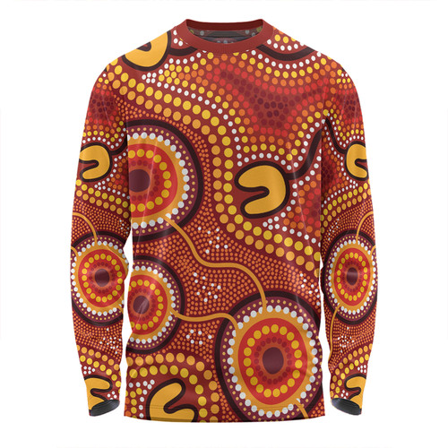Australia Aboriginal Long Sleeve T-shirt - Connection Concept Dot Aboriginal Colorful Painting Long Sleeve T-shirt