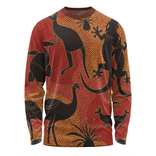 Australia Aboriginal Long Sleeve T-shirt - Aboriginal Dot Art With Animals Long Sleeve T-shirt