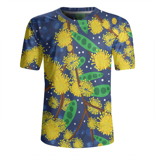 Australia Aboriginal Rugby Jersey - Australian Yellow Wattle Flower Artwork Rugby Jersey