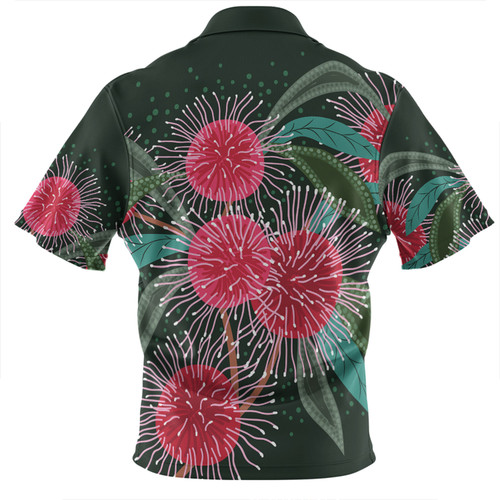 Australia Aboriginal Zip Polo Shirt - Australian Hakea Flowers Painting In Aboriginal Style Zip Polo Shirt Australia Aboriginal Zip Polo Shirt - Australian Hakea Flowers Painting In Aboriginal Style Zip Polo Shirt