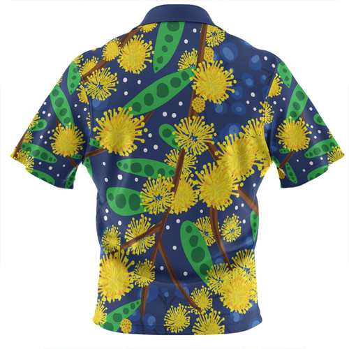 Australia Aboriginal Zip Polo Shirt - Australian Yellow Wattle Flower Artwork Zip Polo Shirt Australia Aboriginal Zip Polo Shirt - Australian Yellow Wattle Flower Artwork Zip Polo Shirt