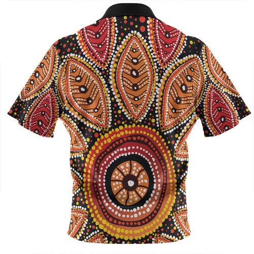 Australia Aboriginal Zip Polo Shirt - Beautiful Dotted Leaves Aboriginal Art Background Zip Polo Shirt Australia Aboriginal Zip Polo Shirt - Beautiful Dotted Leaves Aboriginal Art Background Zip Polo Shirt