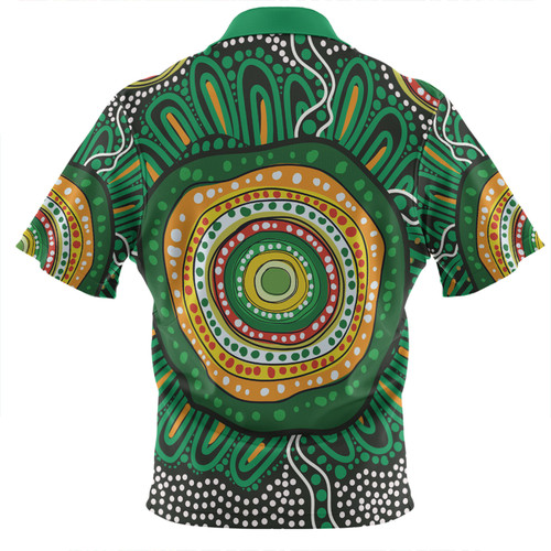 Australia Aboriginal Zip Polo Shirt - Green Aboriginal Style Dot Painting Zip Polo Shirt Australia Aboriginal Zip Polo Shirt - Green Aboriginal Style Dot Painting Zip Polo Shirt