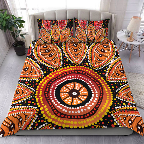 Australia Aboriginal Bedding Set - Beautiful Dotted Leaves Aboriginal Art Background Bedding Set