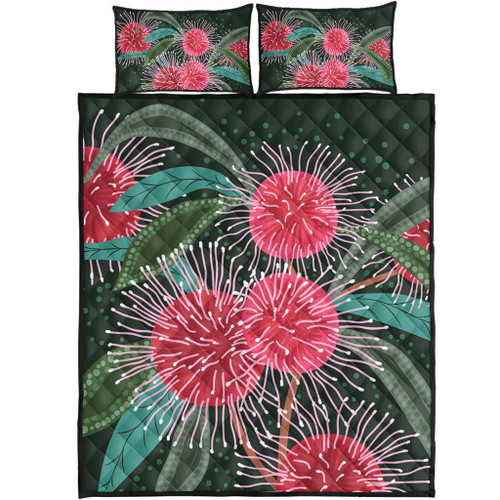 Australia Aboriginal Quilt Bed Set - Australian Hakea Flowers Painting In Aboriginal Style Quilt Bed Set Australia Aboriginal Quilt Bed Set - Australian Hakea Flowers Painting In Aboriginal Style Quilt Bed Set
