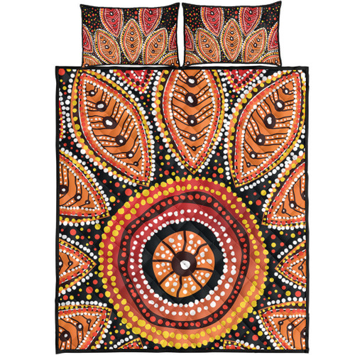 Australia Aboriginal Quilt Bed Set - Beautiful Dotted Leaves Aboriginal Art Background Quilt Bed Set Australia Aboriginal Quilt Bed Set - Beautiful Dotted Leaves Aboriginal Art Background Quilt Bed Set