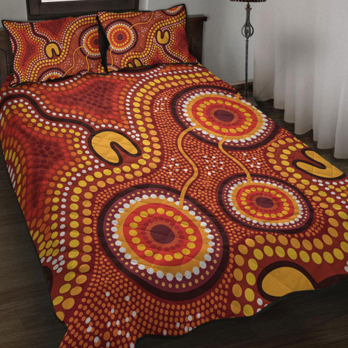 Australia Aboriginal Quilt Bed Set - Connection Concept Dot Aboriginal Colorful Painting Quilt Bed Set