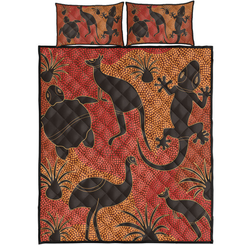 Australia Aboriginal Quilt Bed Set - Aboriginal Dot Art With Animals Quilt Bed Set Australia Aboriginal Quilt Bed Set - Aboriginal Dot Art With Animals Quilt Bed Set