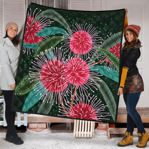 Australia Aboriginal Quilt - Australian Hakea Flowers Painting In Aboriginal Style Quilt Australia Aboriginal Quilt - Australian Hakea Flowers Painting In Aboriginal Style Quilt
