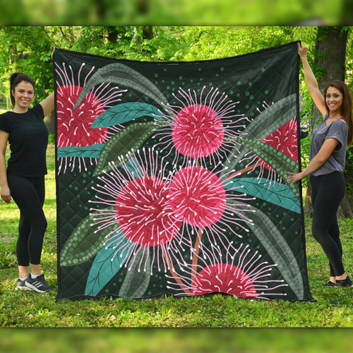 Australia Aboriginal Quilt - Australian Hakea Flowers Painting In Aboriginal Style Quilt Australia Aboriginal Quilt - Australian Hakea Flowers Painting In Aboriginal Style Quilt