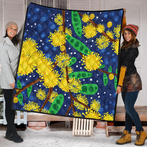 Australia Aboriginal Quilt - Australian Yellow Wattle Flower Artwork Quilt Australia Aboriginal Quilt - Australian Yellow Wattle Flower Artwork Quilt