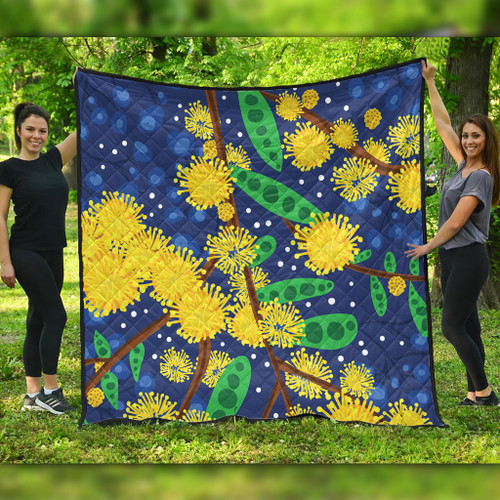 Australia Aboriginal Quilt - Australian Yellow Wattle Flower Artwork Quilt Australia Aboriginal Quilt - Australian Yellow Wattle Flower Artwork Quilt