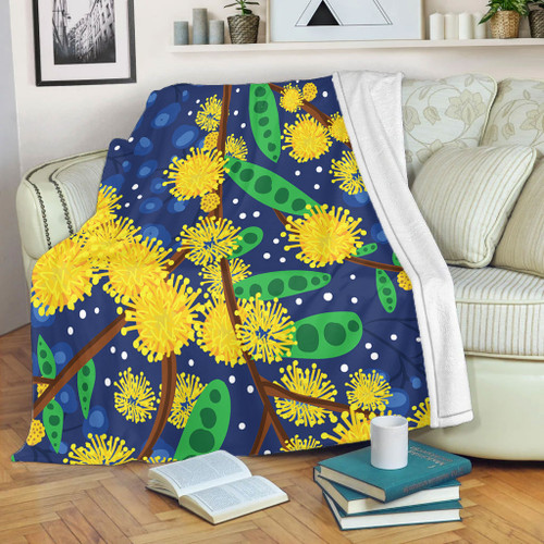 Australia Aboriginal Blanket - Australian Yellow Wattle Flower Artwork Blanket Australia Aboriginal Blanket - Australian Yellow Wattle Flower Artwork Blanket