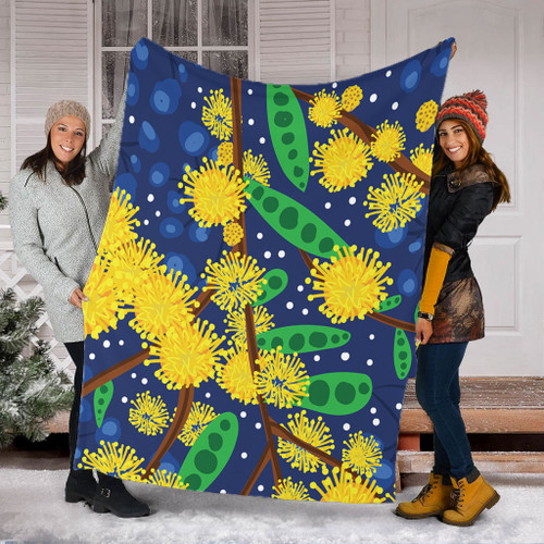 Australia Aboriginal Blanket - Australian Yellow Wattle Flower Artwork Blanket Australia Aboriginal Blanket - Australian Yellow Wattle Flower Artwork Blanket