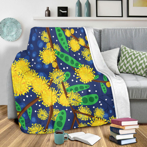 Australia Aboriginal Blanket - Australian Yellow Wattle Flower Artwork Blanket Australia Aboriginal Blanket - Australian Yellow Wattle Flower Artwork Blanket