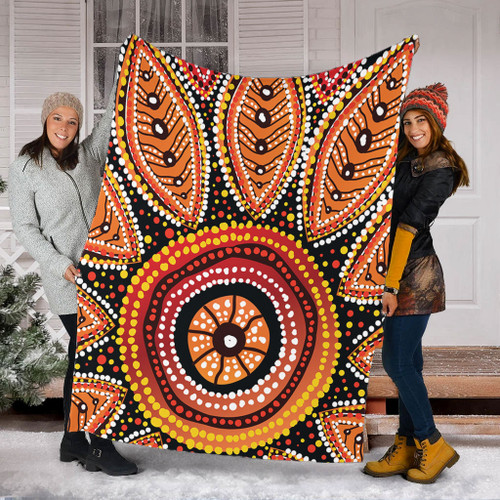 Australia Aboriginal Blanket - Beautiful Dotted Leaves Aboriginal Art Background Blanket