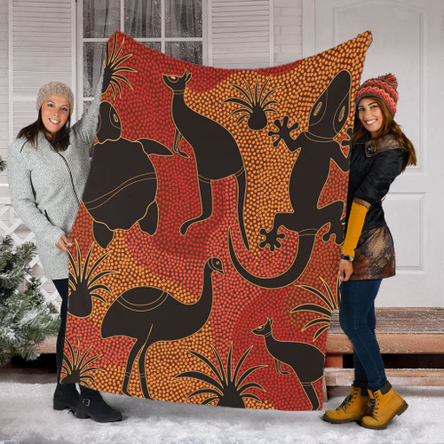 Australia Aboriginal Blanket - Aboriginal Dot Art With Animals Blanket Australia Aboriginal Blanket - Aboriginal Dot Art With Animals Blanket