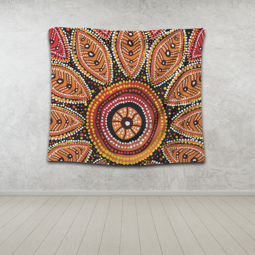 Australia Aboriginal Tapestry - Beautiful Dotted Leaves Aboriginal Art Background Tapestry Australia Aboriginal Tapestry - Beautiful Dotted Leaves Aboriginal Art Background Tapestry
