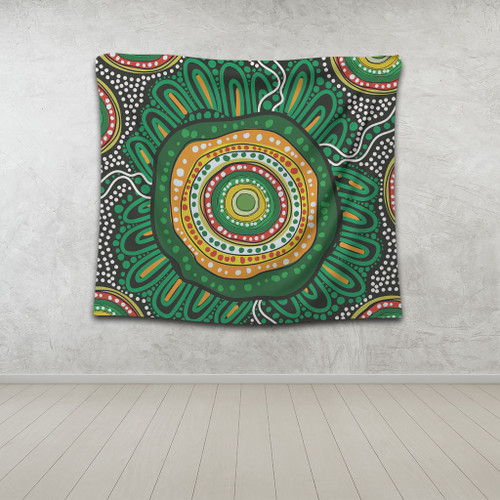 Australia Aboriginal Tapestry - Green Aboriginal Style Dot Painting Tapestry Australia Aboriginal Tapestry - Green Aboriginal Style Dot Painting Tapestry