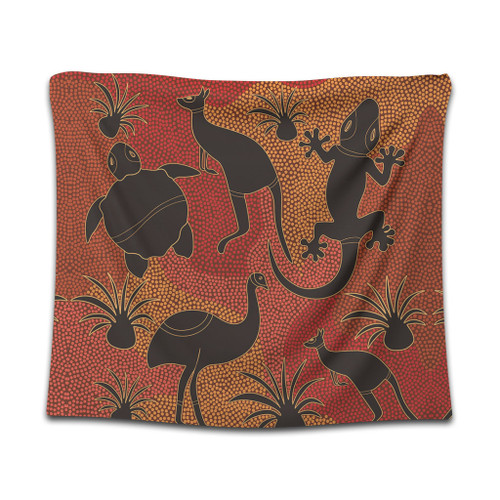Australia Aboriginal Tapestry - Aboriginal Dot Art With Animals Tapestry Australia Aboriginal Tapestry - Aboriginal Dot Art With Animals Tapestry