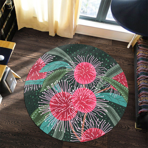 Australia Aboriginal Round Rug - Australian Hakea Flowers Painting In Aboriginal Style Round Rug Australia Aboriginal Round Rug - Australian Hakea Flowers Painting In Aboriginal Style Round Rug