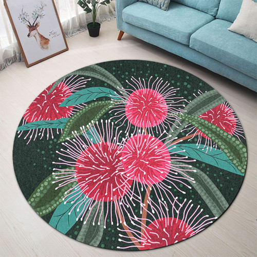 Australia Aboriginal Round Rug - Australian Hakea Flowers Painting In Aboriginal Style Round Rug Australia Aboriginal Round Rug - Australian Hakea Flowers Painting In Aboriginal Style Round Rug