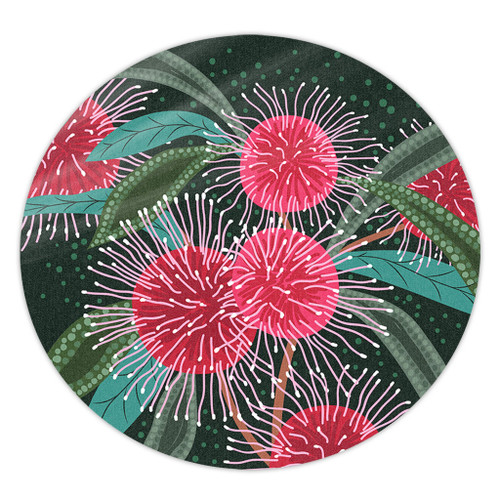 Australia Aboriginal Round Rug - Australian Hakea Flowers Painting In Aboriginal Style Round Rug Australia Aboriginal Round Rug - Australian Hakea Flowers Painting In Aboriginal Style Round Rug