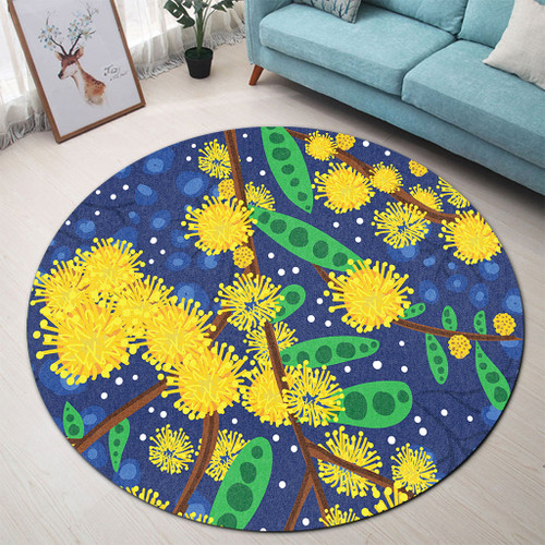Australia Aboriginal Round Rug - Australian Yellow Wattle Flower Artwork Round Rug Australia Aboriginal Round Rug - Australian Yellow Wattle Flower Artwork Round Rug