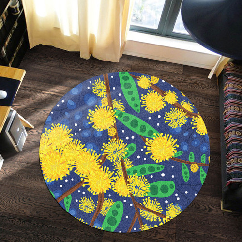 Australia Aboriginal Round Rug - Australian Yellow Wattle Flower Artwork Round Rug Australia Aboriginal Round Rug - Australian Yellow Wattle Flower Artwork Round Rug