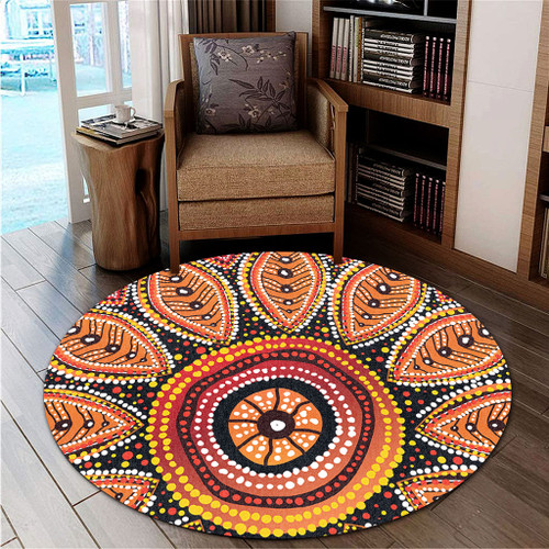 Australia Aboriginal Round Rug - Beautiful Dotted Leaves Aboriginal Art Background Round Rug