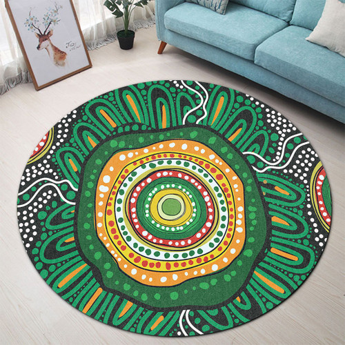 Australia Aboriginal Round Rug - Green Aboriginal Style Dot Painting Round Rug Australia Aboriginal Round Rug - Green Aboriginal Style Dot Painting Round Rug