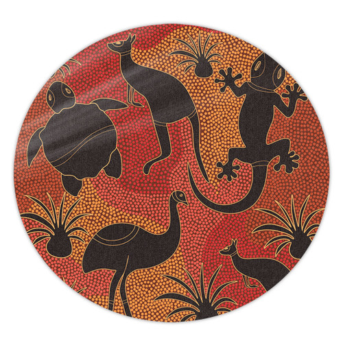 Australia Aboriginal Round Rug - Aboriginal Dot Art With Animals Round Rug Australia Aboriginal Round Rug - Aboriginal Dot Art With Animals Round Rug