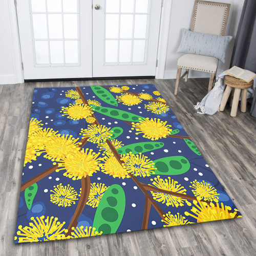 Australia Aboriginal Area Rug - Australian Yellow Wattle Flower Artwork Area Rug
