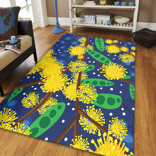 Australia Aboriginal Area Rug - Australian Yellow Wattle Flower Artwork Area Rug