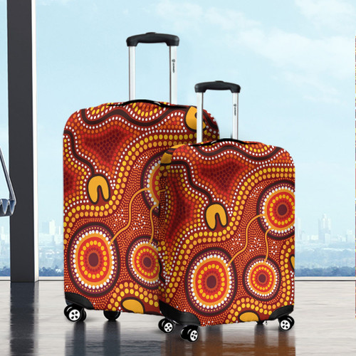 Australia Aboriginal Luggage Cover - Connection Concept Dot Aboriginal Colorful Painting Luggage Cover