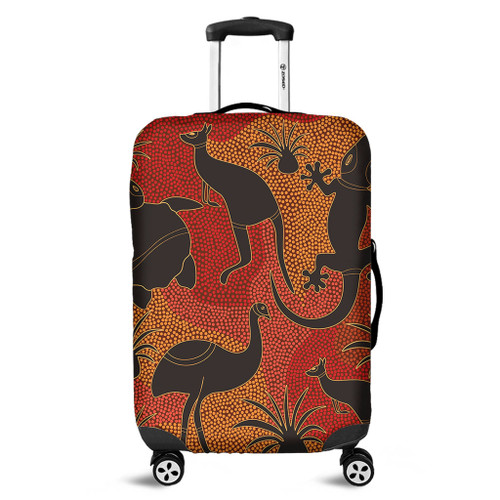 Australia Aboriginal Luggage Cover - Aboriginal Dot Art With Animals Luggage Cover Australia Aboriginal Luggage Cover - Aboriginal Dot Art With Animals Luggage Cover