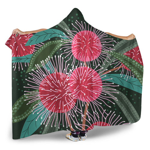 Australia Aboriginal Hooded Blanket - Australian Hakea Flowers Painting In Aboriginal Style Hooded Blanket Australia Aboriginal Hooded Blanket - Australian Hakea Flowers Painting In Aboriginal Style Hooded Blanket