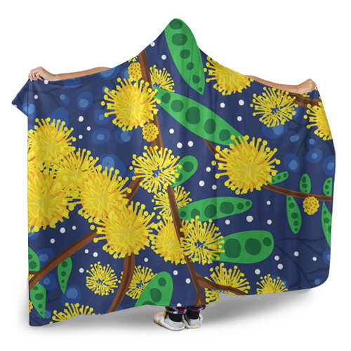 Australia Aboriginal Hooded Blanket - Australian Yellow Wattle Flower Artwork Hooded Blanket Australia Aboriginal Hooded Blanket - Australian Yellow Wattle Flower Artwork Hooded Blanket