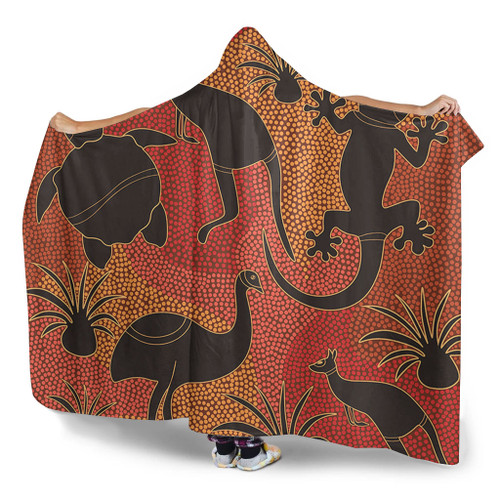 Australia Aboriginal Hooded Blanket - Aboriginal Dot Art With Animals Hooded Blanket Australia Aboriginal Hooded Blanket - Aboriginal Dot Art With Animals Hooded Blanket