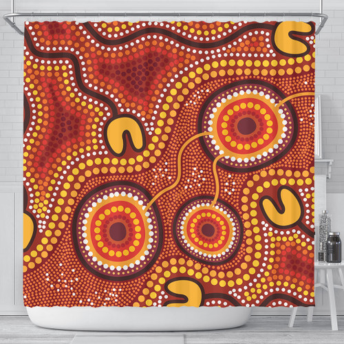 Australia Aboriginal Shower Curtain - Connection Concept Dot Aboriginal Colorful Painting Shower Curtain